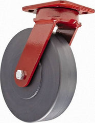 Hamilton - 8" Diam x 2" Wide x 9-1/2" OAH Top Plate Mount Swivel Caster with Brake - Plastic, 2,500 Lb Capacity, Sealed Precision Ball Bearing, 4 x 5" Plate - Apex Tool & Supply