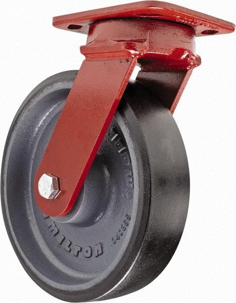 Hamilton - 8" Diam x 2" Wide x 9-1/2" OAH Top Plate Mount Swivel Caster - Polyurethane, 1,950 Lb Capacity, Sealed Precision Ball Bearing, 4 x 5" Plate - Apex Tool & Supply