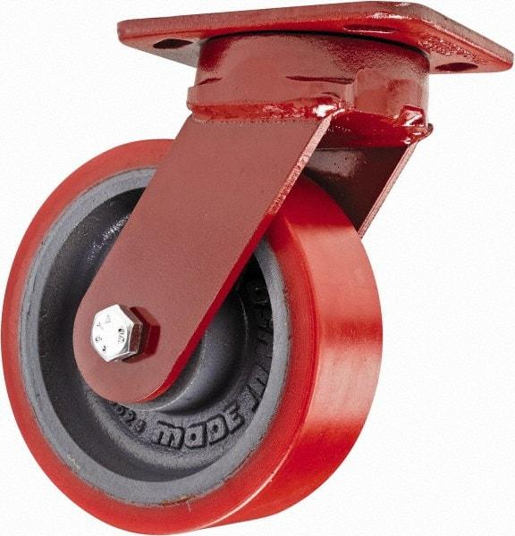 Hamilton - 6" Diam x 2" Wide x 7-1/2" OAH Top Plate Mount Swivel Caster - Polyurethane, 1,400 Lb Capacity, Sealed Precision Ball Bearing, 4 x 5" Plate - Apex Tool & Supply