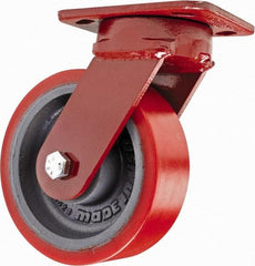 Hamilton - 6" Diam x 2" Wide x 7-1/2" OAH Top Plate Mount Swivel Caster with Brake - Polyurethane, 1,400 Lb Capacity, Sealed Precision Ball Bearing, 4 x 5" Plate - Apex Tool & Supply