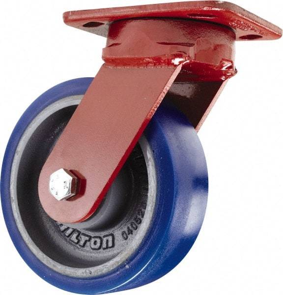 Hamilton - 6" Diam x 2" Wide x 7-1/2" OAH Top Plate Mount Swivel Caster - Polyurethane, 960 Lb Capacity, Sealed Precision Ball Bearing, 4 x 5" Plate - Apex Tool & Supply