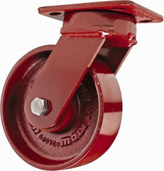 Hamilton - 6" Diam x 2" Wide x 7-1/2" OAH Top Plate Mount Swivel Caster - Steel, 1,400 Lb Capacity, Sealed Precision Ball Bearing, 4 x 5" Plate - Apex Tool & Supply