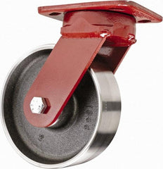 Hamilton - 6" Diam x 2" Wide x 7-1/2" OAH Top Plate Mount Swivel Caster with Brake - Steel, 2,500 Lb Capacity, Sealed Precision Ball Bearing, 4 x 5" Plate - Apex Tool & Supply