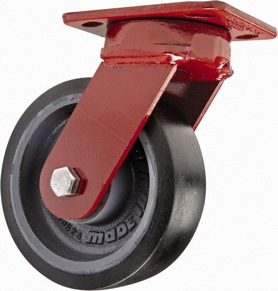 Hamilton - 6" Diam x 2" Wide x 7-1/2" OAH Top Plate Mount Swivel Caster with Brake - Polyurethane, 1,560 Lb Capacity, Sealed Precision Ball Bearing, 4 x 5" Plate - Apex Tool & Supply
