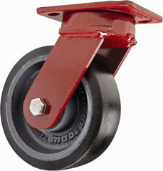 Hamilton - 6" Diam x 2" Wide x 7-1/2" OAH Top Plate Mount Swivel Caster with Brake - Polyurethane, 1,560 Lb Capacity, Sealed Precision Ball Bearing, 4 x 5" Plate - Apex Tool & Supply