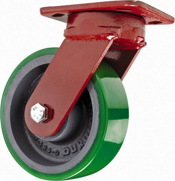 Hamilton - 6" Diam x 2" Wide x 7-1/2" OAH Top Plate Mount Swivel Caster - Polyurethane, 1,200 Lb Capacity, Sealed Precision Ball Bearing, 4 x 5" Plate - Apex Tool & Supply