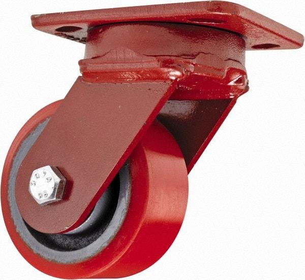 Hamilton - 4" Diam x 2" Wide x 5-5/8" OAH Top Plate Mount Swivel Caster - Polyurethane, 900 Lb Capacity, Sealed Precision Ball Bearing, 4 x 5" Plate - Apex Tool & Supply