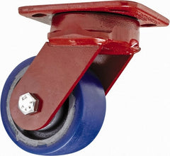 Swivel Top Plate Caster: Polyurethane, 4″ Wheel Dia, 2″ Wheel Width, 1,100 lb Capacity, 5-5/8″ OAH 4.5″ Plate Length, 4″ Plate Width, Non-Marking