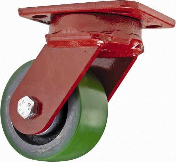 Hamilton - 4" Diam x 2" Wide x 5-5/8" OAH Top Plate Mount Swivel Caster - Polyurethane, 975 Lb Capacity, Sealed Precision Ball Bearing, 4 x 5" Plate - Apex Tool & Supply