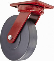 Hamilton - 8" Diam x 2" Wide x 9-3/4" OAH Top Plate Mount Swivel Caster with Brake - Plastic, 2,500 Lb Capacity, Sealed Precision Ball Bearing, 4-1/2 x 6-1/2" Plate - Apex Tool & Supply