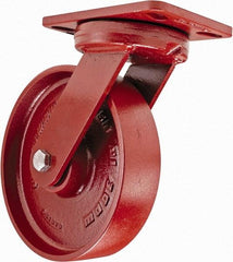 Hamilton - 8" Diam x 2" Wide x 9-3/4" OAH Top Plate Mount Swivel Caster with Brake - Steel, 1,500 Lb Capacity, Sealed Precision Ball Bearing, 4-1/2 x 6-1/2" Plate - Apex Tool & Supply