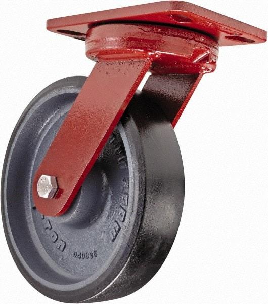 Hamilton - 8" Diam x 2" Wide x 9-3/4" OAH Top Plate Mount Swivel Caster - Polyurethane, 1,950 Lb Capacity, Sealed Precision Ball Bearing, 4-1/2 x 6-1/2" Plate - Apex Tool & Supply