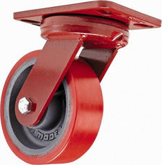 Hamilton - 6" Diam x 2" Wide x 7-3/4" OAH Top Plate Mount Swivel Caster with Brake - Polyurethane, 1,400 Lb Capacity, Sealed Precision Ball Bearing, 4-1/2 x 6-1/2" Plate - Apex Tool & Supply