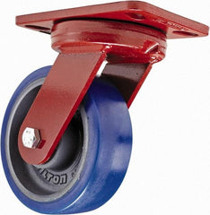 Hamilton - 6" Diam x 2" Wide x 7-3/4" OAH Top Plate Mount Swivel Caster - Polyurethane, 960 Lb Capacity, Sealed Precision Ball Bearing, 4-1/2 x 6-1/2" Plate - Apex Tool & Supply