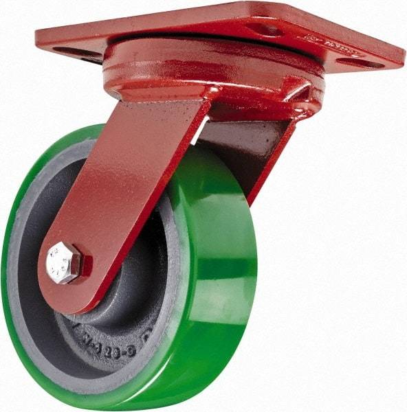 Hamilton - 6" Diam x 2" Wide x 7-3/4" OAH Top Plate Mount Swivel Caster - Polyurethane, 1,200 Lb Capacity, Sealed Precision Ball Bearing, 4-1/2 x 6-1/2" Plate - Apex Tool & Supply