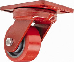 Hamilton - 4" Diam x 2" Wide x 5-5/8" OAH Top Plate Mount Swivel Caster - Polyurethane, 900 Lb Capacity, Sealed Precision Ball Bearing, 4-1/2 x 6-1/2" Plate - Apex Tool & Supply