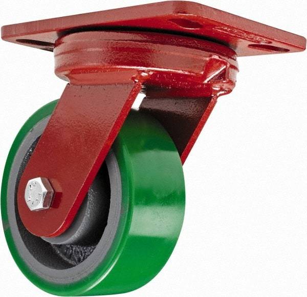 Hamilton - 4" Diam x 2" Wide x 5-5/8" OAH Top Plate Mount Swivel Caster - Polyurethane, 750 Lb Capacity, Sealed Precision Ball Bearing, 4-1/2 x 6-1/2" Plate - Apex Tool & Supply