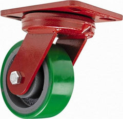Hamilton - 4" Diam x 2" Wide x 5-5/8" OAH Top Plate Mount Swivel Caster - Polyurethane, 750 Lb Capacity, Sealed Precision Ball Bearing, 4-1/2 x 6-1/2" Plate - Apex Tool & Supply