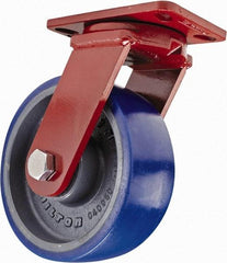 Hamilton - 8" Diam x 3" Wide x 10-1/4" OAH Top Plate Mount Swivel Caster with Brake - Polyurethane, 2,000 Lb Capacity, Sealed Precision Ball Bearing, 4-1/2 x 6-1/2" Plate - Apex Tool & Supply