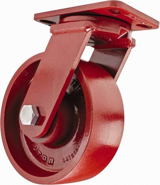 Hamilton - 8" Diam x 3" Wide x 10-1/4" OAH Top Plate Mount Swivel Caster - Steel, 2,600 Lb Capacity, Sealed Precision Ball Bearing, 4-1/2 x 6-1/2" Plate - Apex Tool & Supply