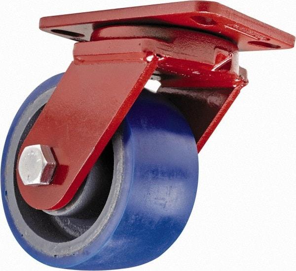 Hamilton - 6" Diam x 3" Wide x 7-1/2" OAH Top Plate Mount Swivel Caster with Brake - Polyurethane, 1,800 Lb Capacity, Sealed Precision Ball Bearing, 4-1/2 x 6-1/2" Plate - Apex Tool & Supply