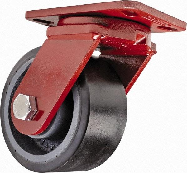 Hamilton - 6" Diam x 3" Wide x 7-1/2" OAH Top Plate Mount Swivel Caster - Polyurethane, 2,860 Lb Capacity, Sealed Precision Ball Bearing, 4-1/2 x 6-1/2" Plate - Apex Tool & Supply