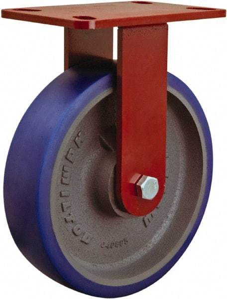 Hamilton - 8" Diam x 2" Wide x 9-1/2" OAH Top Plate Mount Rigid Caster - Polyurethane, 1,200 Lb Capacity, Sealed Precision Ball Bearing, 4 x 4-1/2" Plate - Apex Tool & Supply