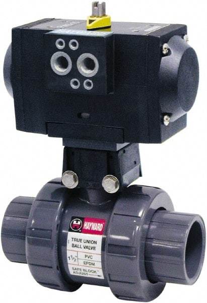 Hayward - 3/4" Pipe, 250 psi WOG Rating, PVC Pneumatic Double Acting Actuated Ball Valve - EPDM Seal, Full Port, 250 WSP Rating - Apex Tool & Supply