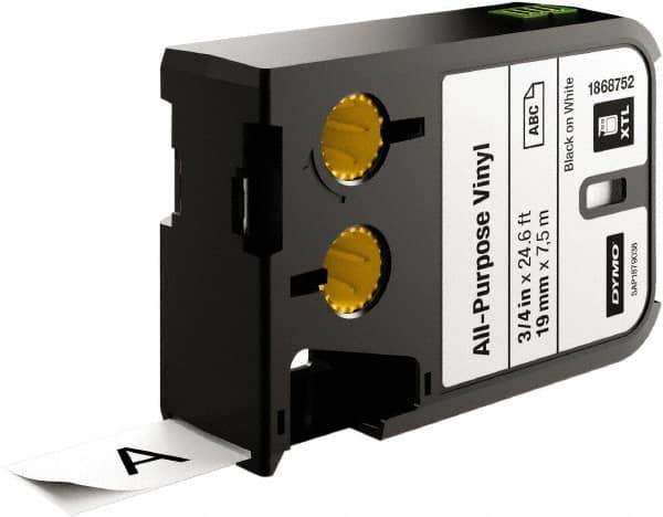 Dymo - 3/4" Wide x 276" Long, Black on White Vinyl Cartridge - For DYMO XTL Printers 1868813, 1868814, 1868815 - Apex Tool & Supply
