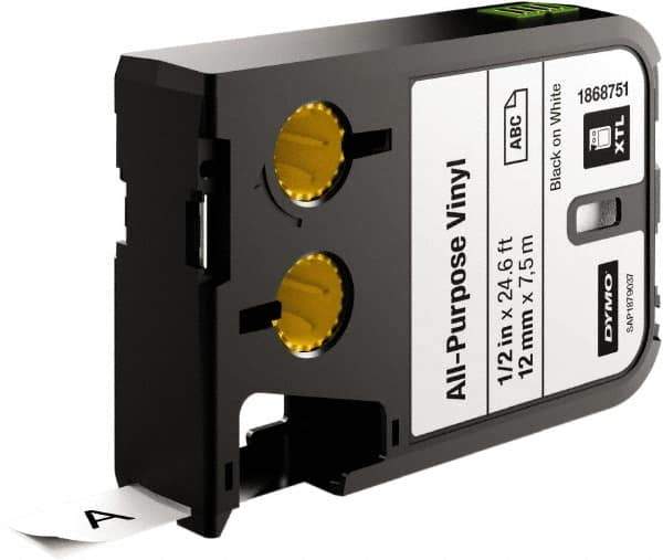 Dymo - 1/2" Wide x 276" Long, Black on White Vinyl Cartridge - For DYMO XTL Printers 1868813, 1868814, 1868815 - Apex Tool & Supply