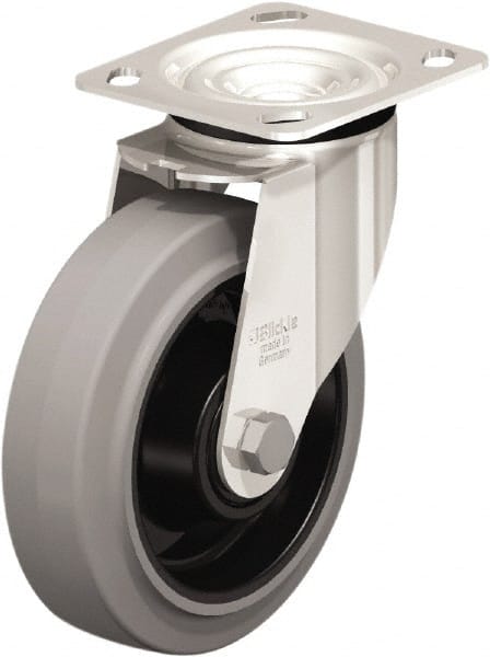 Swivel Top Plate Caster: Rubber, 6-5/16″ Wheel Dia, 2″ Wheel Width, 660 lb Capacity, 7-11/16″ OAH Rubber, 660 Lb Capacity, Ball Bearing, 4 x 4-1/2″ Plate