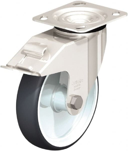 Swivel Top Plate Caster: Rubber, 6-5/16″ Wheel Dia, 1-9/16″ Wheel Width, 440 lb Capacity, 7-11/16″ OAH Rubber, 440 Lb Capacity, Plain Bore Bearing, 4 x 4-1/2″ Plate