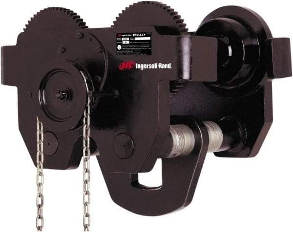 Ingersoll-Rand - 20 Ton Capacity Geared Ball Bearing Trolley - 7" to 13" Flange Width, 5.9" Wheel Diam, 10" to 24" I-Beam, 138" Min Radius - Apex Tool & Supply