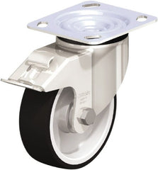 Swivel Top Plate Caster: Polyurethane, 5″ Wheel Dia, 1-9/16″ Wheel Width, 770 lb Capacity, 6-1/8″ OAH Polyurethane, 770 Lb Capacity, Ball Bearing, 4 x 4-1/2″ Plate