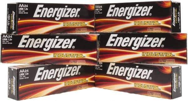 Energizer - Size AA, Alkaline, 144 Pack, Standard Battery - 1.5 Volts, Flat Terminal, LR6, ANSI, IEC Regulated - Apex Tool & Supply