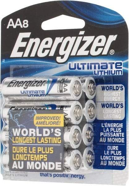 Energizer - Size AA, Lithium, 8 Pack, Photo Battery - 1.5 Volts, Button Tab Terminal, FR6, ANSI, IEC Regulated - Apex Tool & Supply