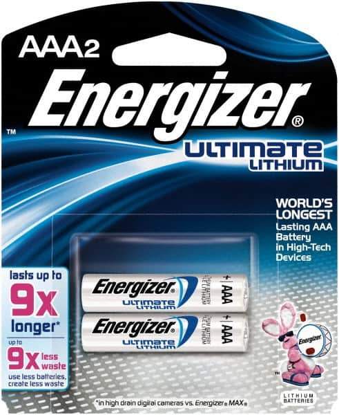 Energizer - Size AAA, Lithium, 2 Pack, Photo Battery - 1.5 Volts, Flat Terminal, FR03, ANSI, IEC Regulated - Apex Tool & Supply