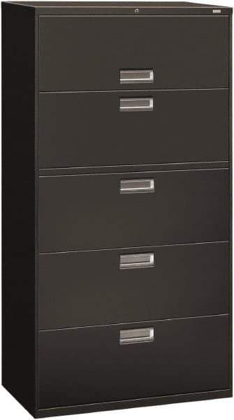 Hon - 36" Wide x 67" High x 19-1/4" Deep, 5 Drawer Roll-Out, Roll-Out Posting - Steel, Charcoal - Apex Tool & Supply