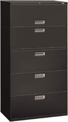 Hon - 36" Wide x 67" High x 19-1/4" Deep, 5 Drawer Roll-Out, Roll-Out Posting - Steel, Charcoal - Apex Tool & Supply