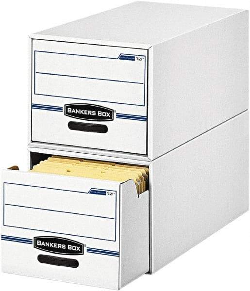 BANKERS BOX - 1 Compartment, 12 Inch Wide x 23 Inch Deep x 10 Inch High, File Storage Box - Corrugated, White and Blue - Apex Tool & Supply
