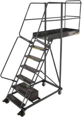 Ballymore - 102" 6 Step Configurable Cantilever Ladder - Rolling Work Platform, 300 Lb Capacity, 60" Platform Height, 32" Base Width x 67" Base Depth, Perforated Tread - Apex Tool & Supply