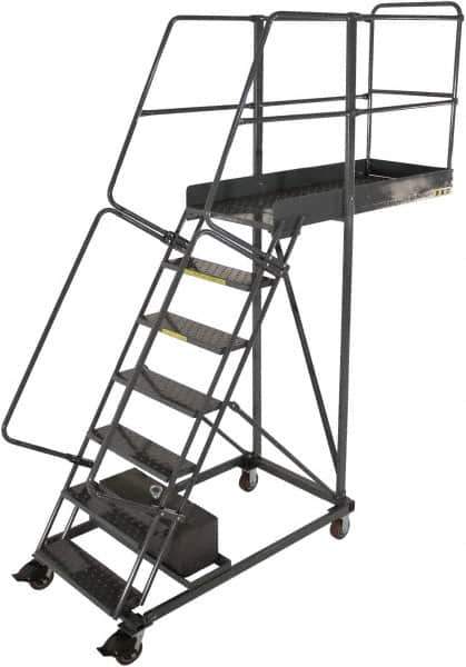 Ballymore - 102" 6 Step Configurable Cantilever Ladder - Rolling Work Platform, 300 Lb Capacity, 60" Platform Height, 32" Base Width x 53" Base Depth, Perforated Tread - Apex Tool & Supply