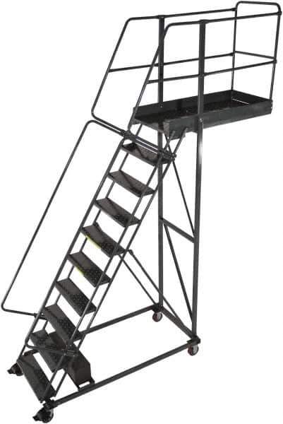 Ballymore - 142" 10 Step Cantilever Ladder - Rolling Work Platform, 300 Lb Capacity, 100" Platform Height, 32" Base Width x 71" Base Depth, Perforated Tread - Apex Tool & Supply