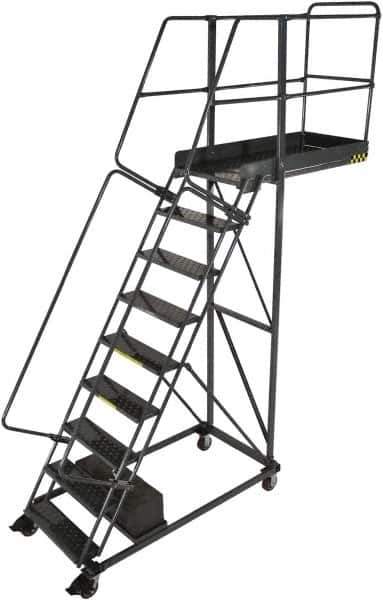 Ballymore - 146" 11 Step Cantilever Ladder - Rolling Safety Ladder, 300 Lb Capacity, 110" Platform Height, 32" Base Width x 77" Base Depth, Serrated - Apex Tool & Supply