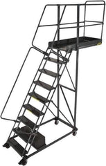 Ballymore - 146" 11 Step Cantilever Ladder - Rolling Safety Ladder, 300 Lb Capacity, 110" Platform Height, 32" Base Width x 77" Base Depth, Serrated - Apex Tool & Supply