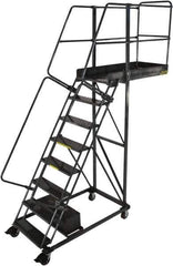 Ballymore - 122" 8 Step Configurable Cantilever Ladder - Rolling Work Platform, 300 Lb Capacity, 80" Platform Height, 32" Base Width x 65" Base Depth, Perforated Tread - Apex Tool & Supply