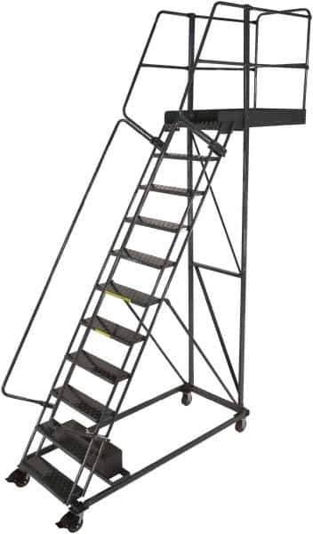 Ballymore - 152" 11 Step Cantilever Ladder - Rolling Work Platform, 300 Lb Capacity, 110" Platform Height, 32" Base Width x 77" Base Depth, Perforated Tread - Apex Tool & Supply