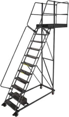 Ballymore - 152" 11 Step Cantilever Ladder - Rolling Work Platform, 300 Lb Capacity, 110" Platform Height, 32" Base Width x 77" Base Depth, Perforated Tread - Apex Tool & Supply