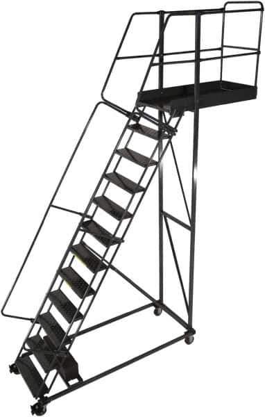 Ballymore - 162" 12 Step Cantilever Ladder - Rolling Work Platform, 300 Lb Capacity, 120" Platform Height, 32" Base Width x 84" Base Depth, Perforated Tread - Apex Tool & Supply