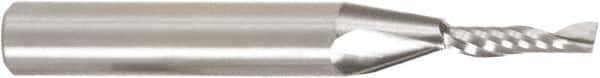 Amana Tool - 1/8" Cutting Diam x 1/2" Length of Cut, 1 Flute, Upcut Spiral Router Bit - Uncoated, Right Hand Cut, Solid Carbide, 2" OAL x 1/8" Shank Diam, 30° Helix Angle - Apex Tool & Supply